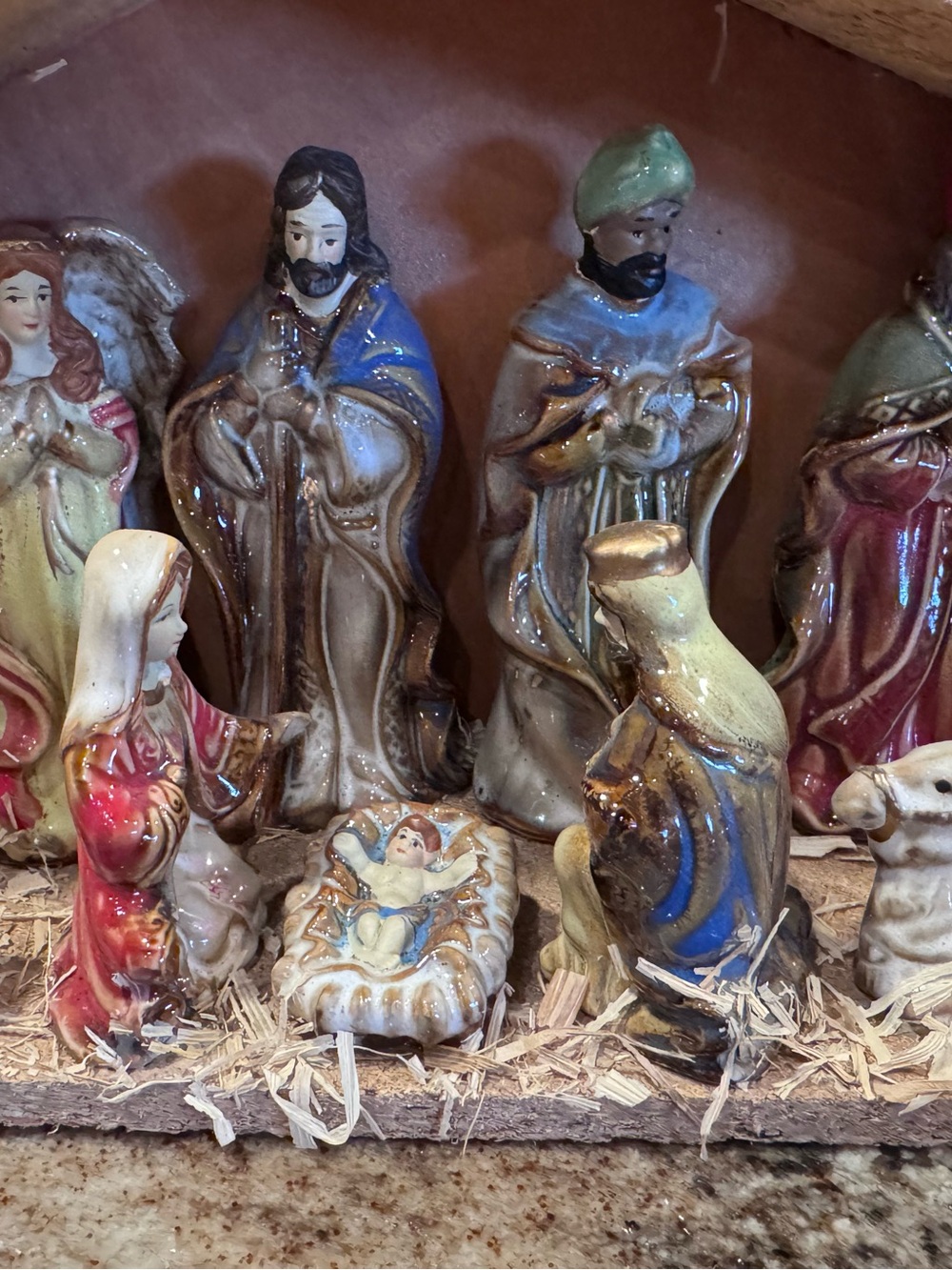 Christmas Nativity Scene Set 9 Figurines Wooden Stable Manger Religious Decor